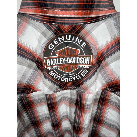 Harley Davidson Button Up Short Sleeve Shirt With Genuine Oil Patches - Picture 6 of 7